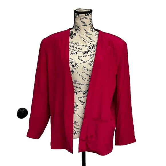 Lauren Alexandria Vintage Silk Blazer – Women’s Red Open Front Jacket L - Picture 1 of 7